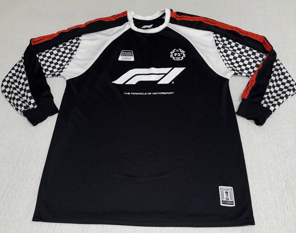 SICK Hybrid F1 Formula One Long Sleeve Racing Jersey Checkered Sleeves L/XL EUC